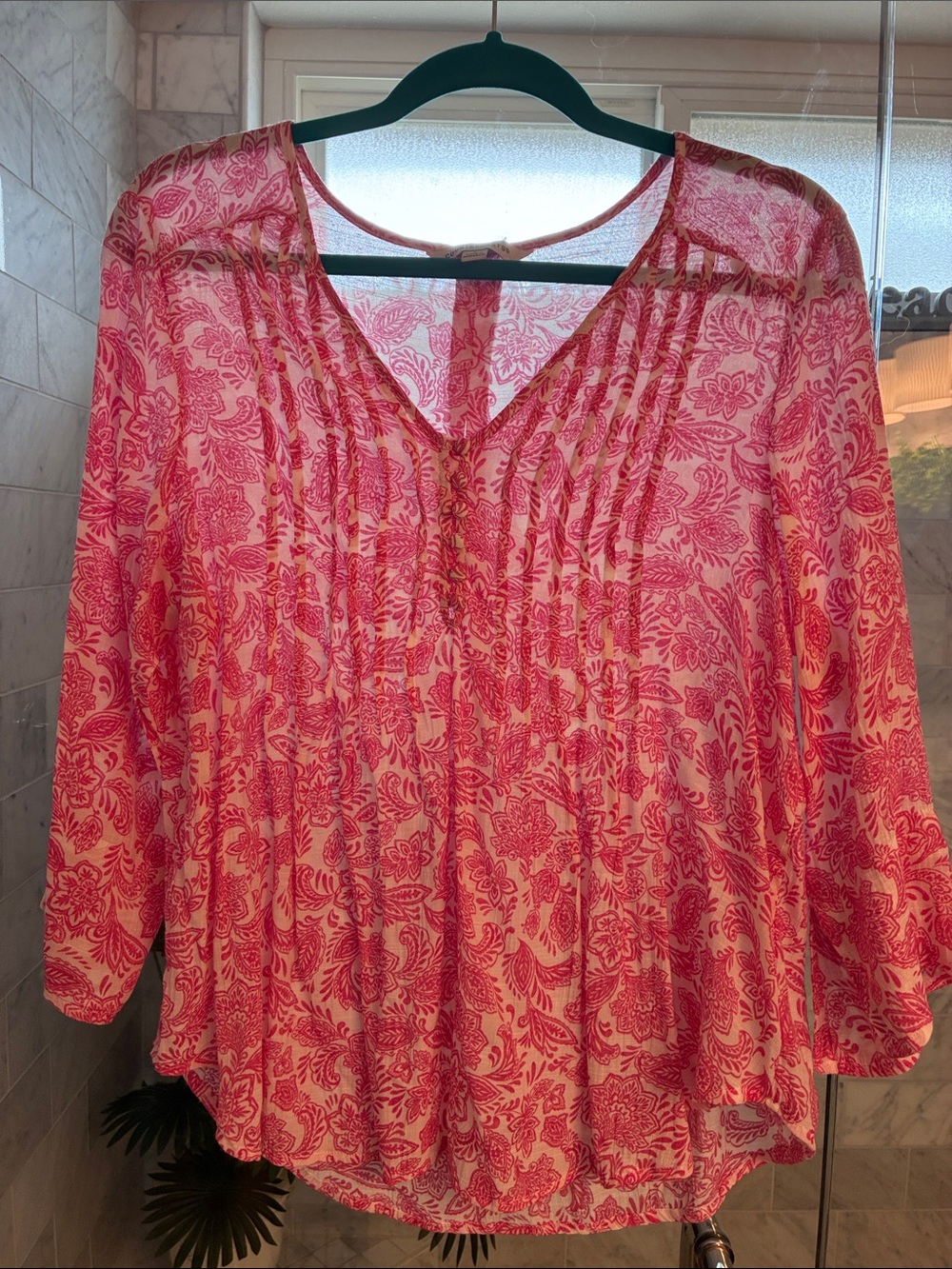 Counterparts NWOT Pink Floral V-Neck Peasant Blouse